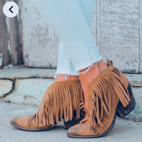 🍓Coconuts by Matisse Lambert Fringe Suede Ankle Boot In Saddle Heeled Size 8.5 - Picture 9 of 10